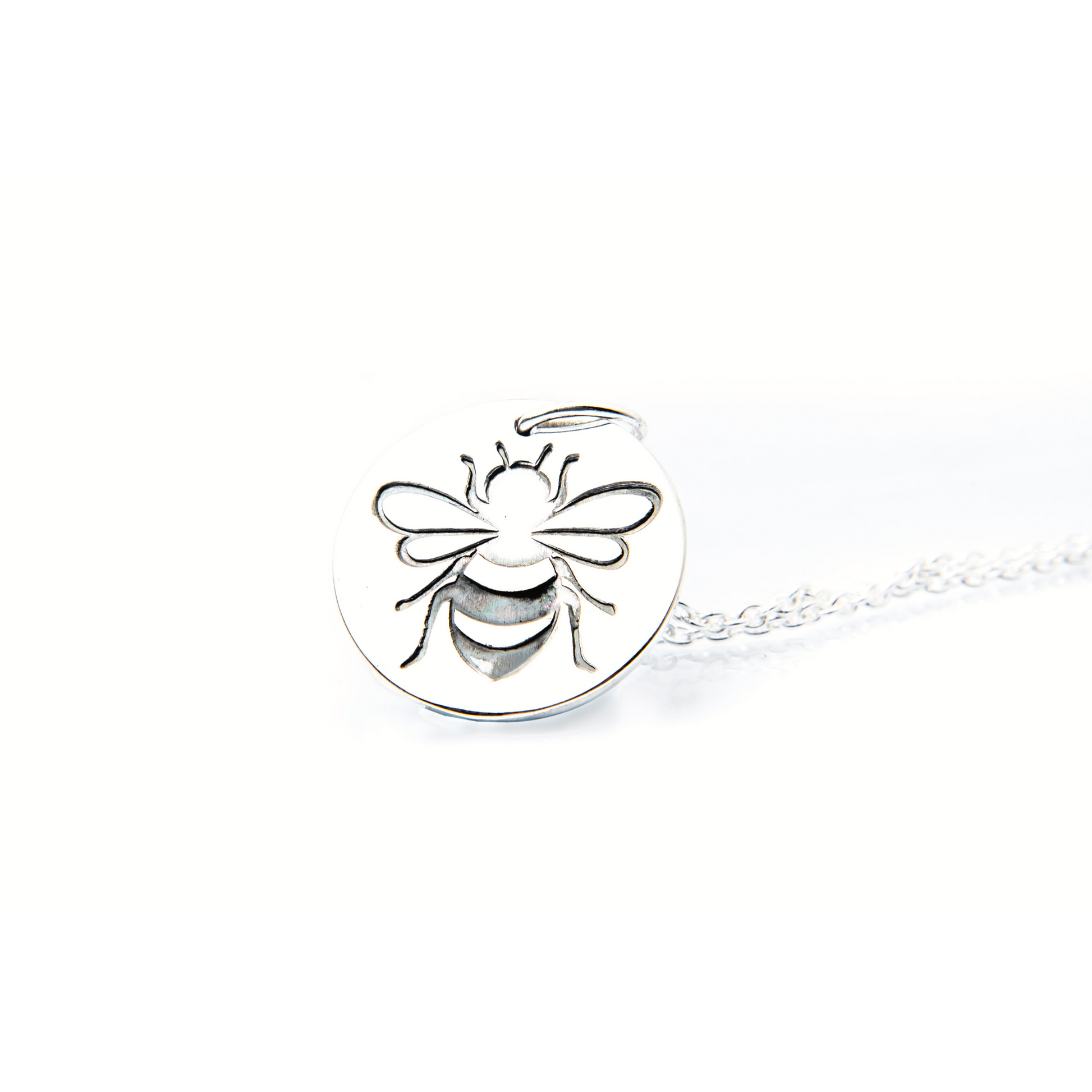 Gorgeous 16mm stamped bee pendant made from ethically sourced silver